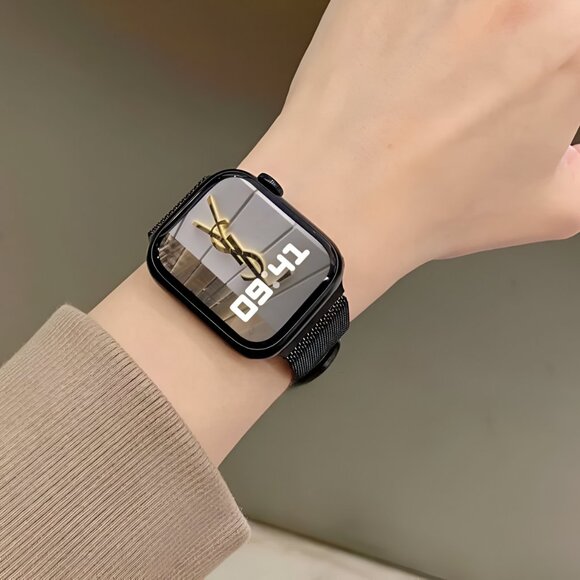 Apple Watch Band Adjustable Milanese Stylish Strap Black Stainless Band - Picture 3 of 6